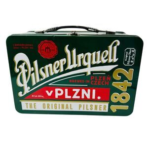 Pilsner Urquell Large Metal Lunchbox Green Decorative Tin Box 7X10.5X5" Empty